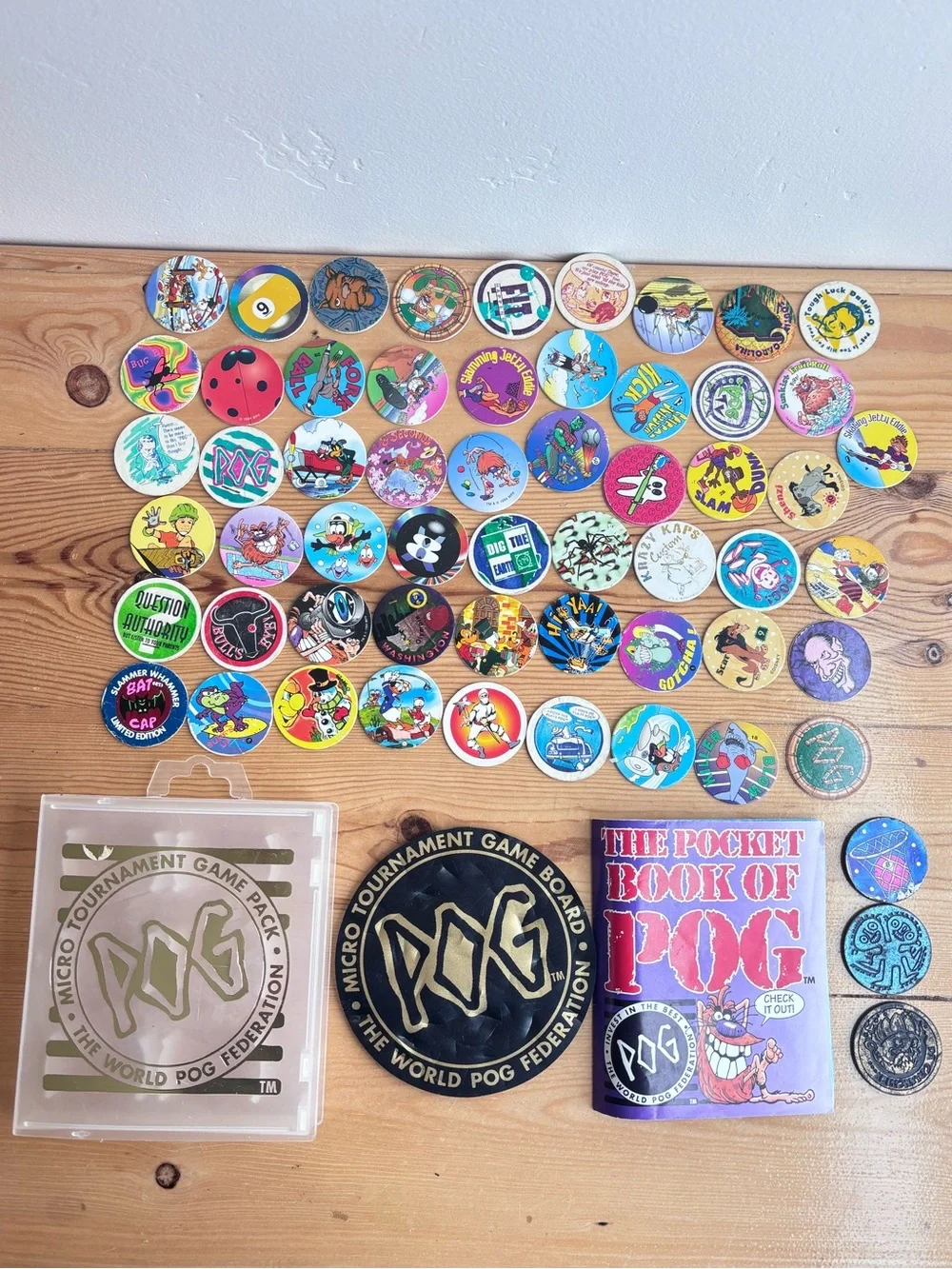 Vintage 90s Collectible Lot 50+ POGs & 3 Slammers - Micro Tournament Game Pack
